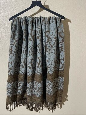 Restoration Hardware Blue & Brown Damask Wool Throw